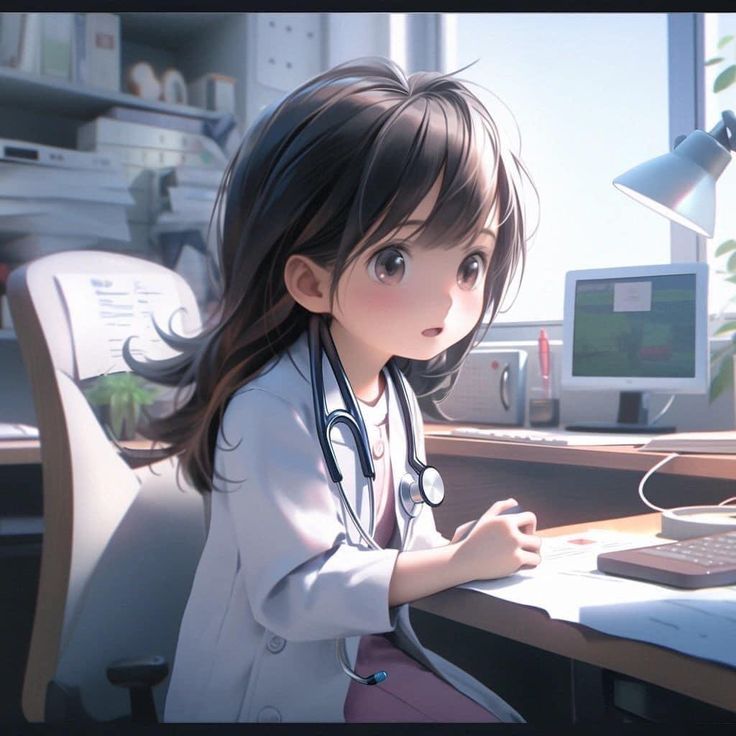 Hình bác sĩ nữ hoạt hình cute - nhẹ nhàng
