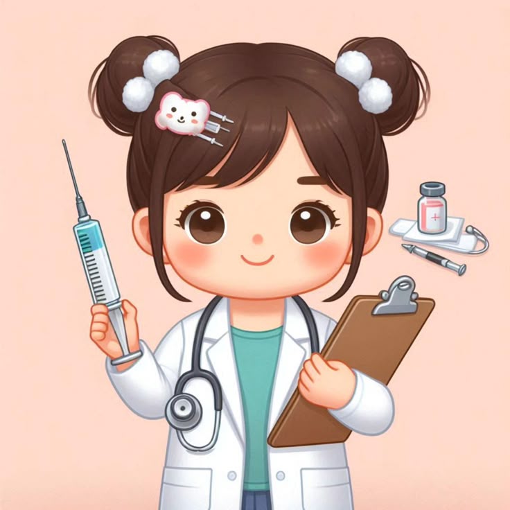 Hình bác sĩ nữ hoạt hình cute - tiêm thuốc