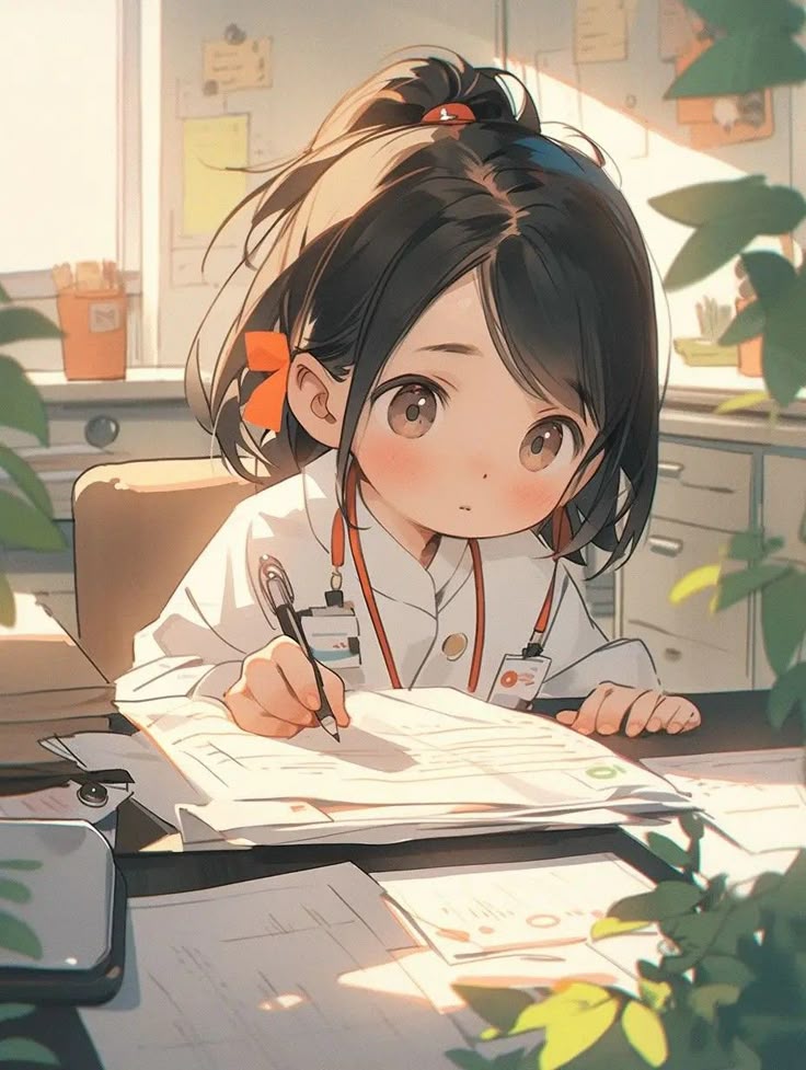 Hình bác sĩ nữ hoạt hình cute - Viết tài liệu