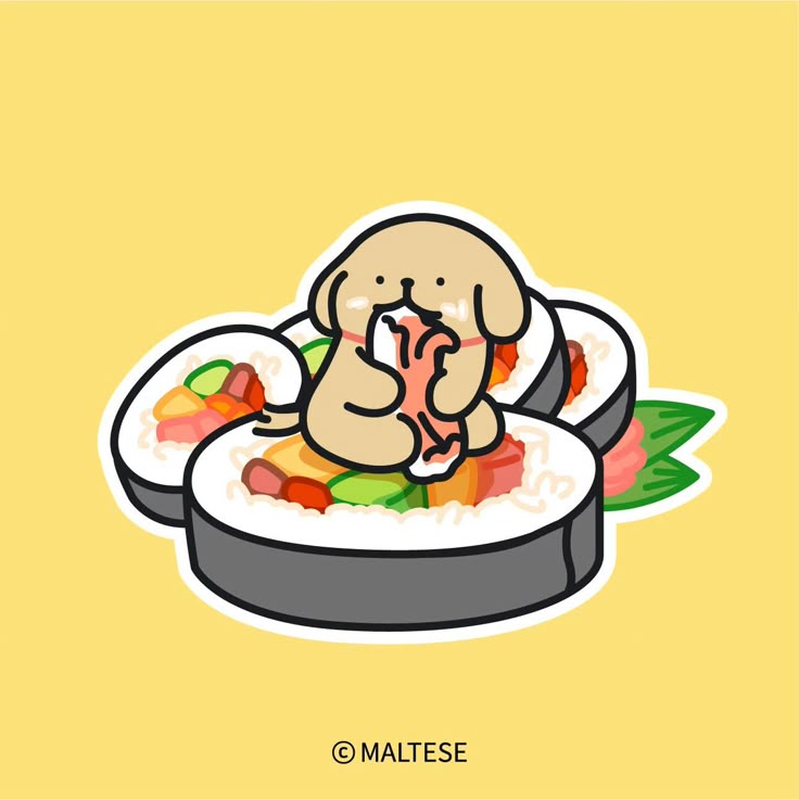 Hình nền chó chibi - ăn cơm cuộn