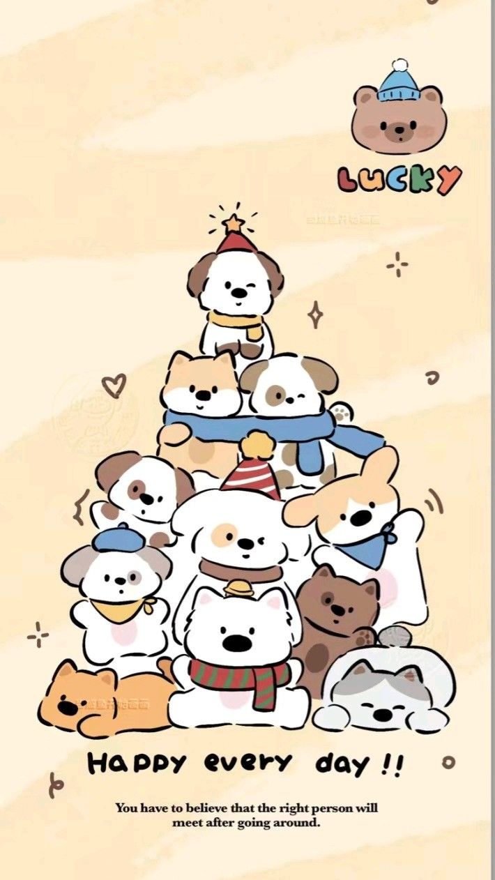 Hình nền chó chibi - Cây thông noel