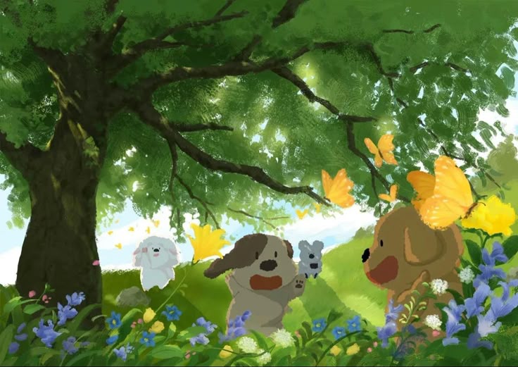 Hình nền chó chibi - Chơi đùa