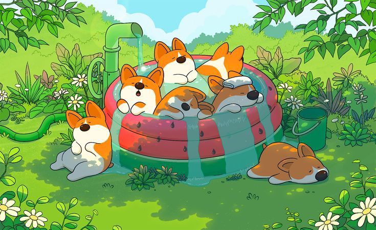 Hình nền chó chibi - Giải nhiệt mùa hè