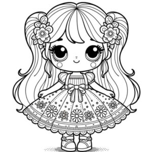 Tranh tô màu búp bê chibi cute