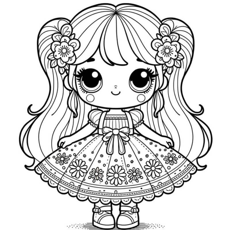 Tranh tô màu búp bê chibi cute