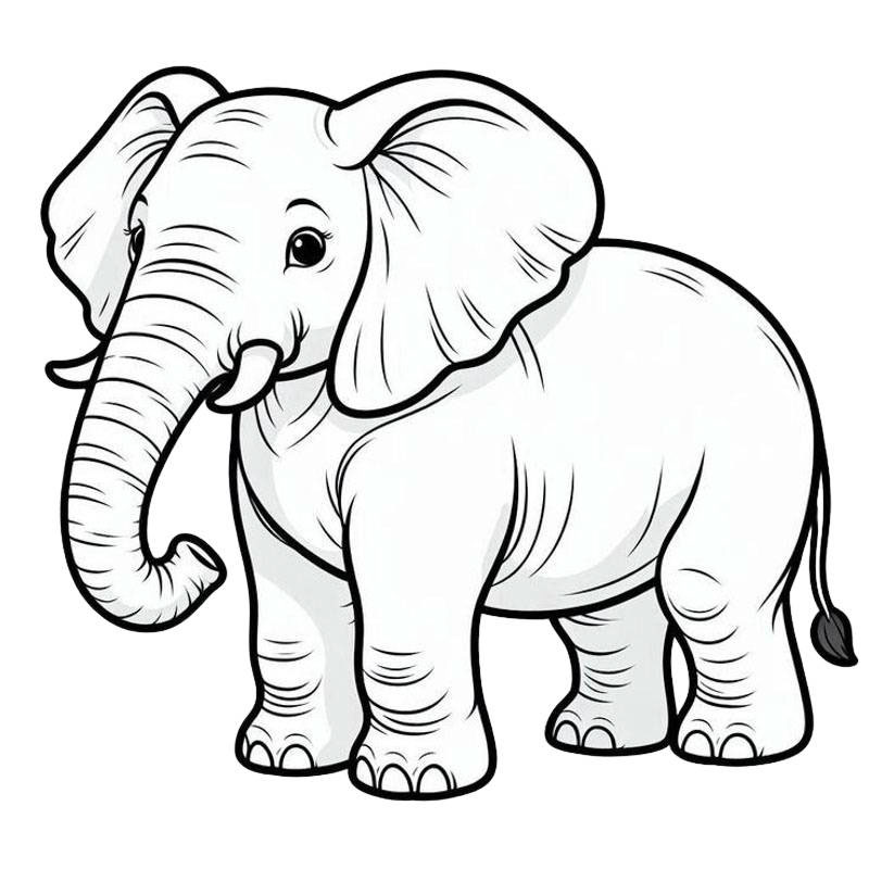Tranh tô màu chú voi to lớn với chiếc vòi dài